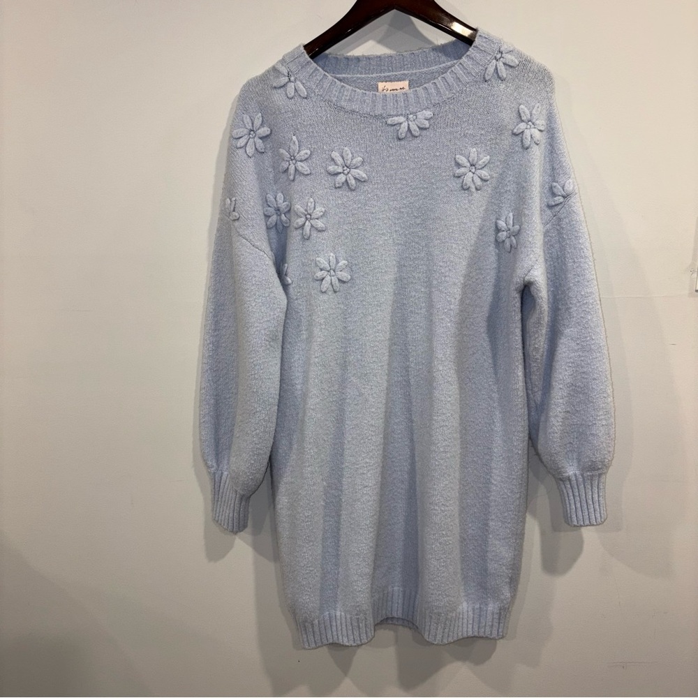 Light Blue Sweater with Floral Embellishments